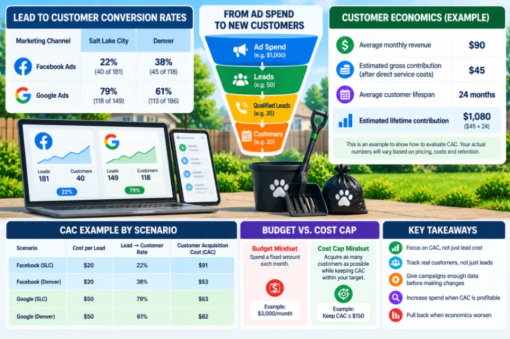 How much should a poop scooper business spend on marketing